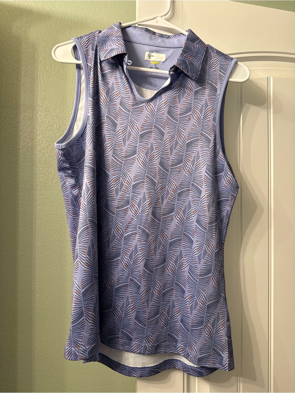 Greg Norman Collection Lavender Palm-Print Sleeveless Polo Tank